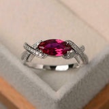 2ct Marquise Cut Pink Ruby Solitaire with Cross Accent Ring 14k WhiteGold Finish