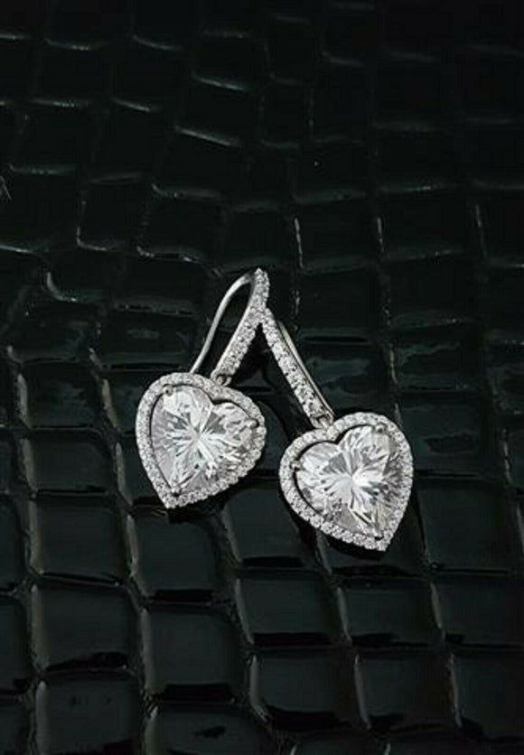 1ct Heart Cut Diamond Solitaire Halo Drop Women Earrings 14k WhiteGold Finish