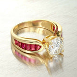 2ct Round Cut Diamond Engagement Ring Ruby Accent Solitaire 14k Yellow Gold Over