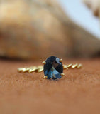 1ct Engagement Ring Oval London Blue Topaz Twisted Solitaire 14k YellowGold Over