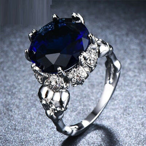 4ct Round Cut Blue Sapphire Antique Engagement Ring 14k White Gold Finish Women