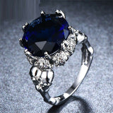 4ct Round Cut Blue Sapphire Antique Engagement Ring 14k White Gold Finish Women