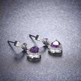 3Ct Heart Cut Purple Amethyst Diamond Elegant Drop Earring 14K White Gold Finish