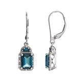 2ct Dangle Earrings Emerald Cut London Blue Topaz Geometric 14k WhiteGold Finish