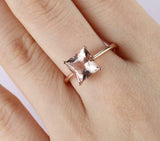 1ct Princess Cut Peach Morganite Solitaire Engagement Ring 14k Rose Gold Finish