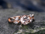 1.5ct Round Cut Peach Morganite Leaf Vine Split Shank Ring 14k Rose Gold Finish