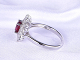 2.5ct Oval Cut Pink Ruby Engagement Ring Floral Sunburst 14k White Gold Finish