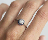 2ct Round Cut Diamond Engagement Ring 14k White Gold Finish Blue Sapphire Floral