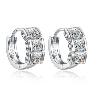 1.5Ct Princess Cut VVS1/D Diamond Trilogy Huggies Earrings 14K White Gold Finish