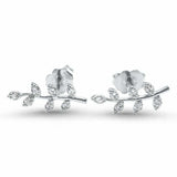 1ct Round Cut VVS1D Diamond Lead Vine Stud Earrings 14k White Gold Finish