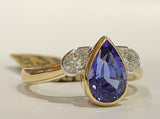 2.6ct Engagement Ring Pear Cut Sapphire Trilogy Tear Drops 14k Yellow Gold Over