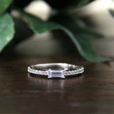 Solitaire Engagement Band Ring 0.5ct Baguette Cut Diamond 14k White Gold Finish