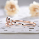 1.4ct Oval Cut Peach Morganite Engagement Ring Diamond Leaf 14k Rose Gold Finish