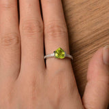 1ct Heart Cut Green Peridot Solitaire with Round Accent Ring 14k White Gold Over