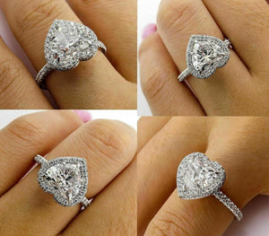 4.5ct Heart Diamond Hidden Halo Solitaire Engagement Ring 14K White Gold Over