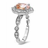 2.3Ct Oval Cut Peach Morganite Vintage Halo Engagement Ring 14K White Gold Over