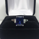 1.3ct Emerald Blue Sapphire Diamond Accent Solitaire Ring 14k White Gold Finish