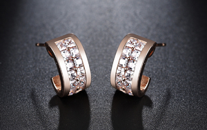 2ct Princess Cut VVS1D Diamond Unique Design Stud Earrings 14k Rose Gold Finish