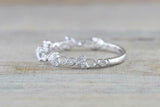 1.2ct Round Cut Diamond Wedding Band Leaf Petite Stackable 14k White Gold Finish