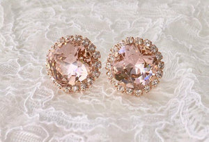 1ct Cushion Cut Peach Morganite Cluster Stud Earrings Women 14k Rose Gold Finish