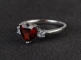 1ct Heart Cut Red Garnet Engagement Ring 14k White Gold Over Heart Shape Trilogy