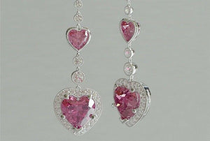 2ct Heart Cut Pink Sapphire Diamond Halo Drop Earrings 14k White Gold Finish