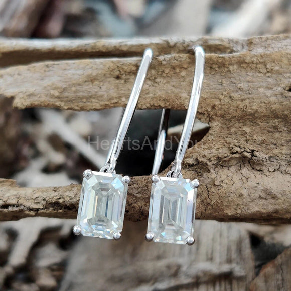 2ct Emerald Cut Simulated Diamond Solitaire Drop Earrings 14k White Gold Plated