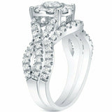 3.5Ct Round Cut Diamond Halo Vintage Ring Band Bridal Set 14K White Gold Finish