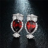 2Ct Pear Cut Red Garnet Lucky Owl Drop Earrings For Women 14K White Gold Finish