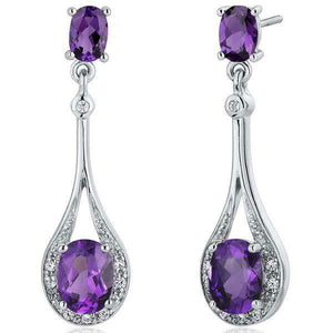 4Ct Oval Cut Purple Amethyst Diamond Halo Drop Earrings 14K White Gold Finish