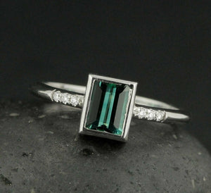 1ct Green Emerald Cut Solitaire with Accents Engagement Ring 14k White Gold Over