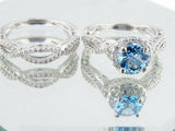 4Ct Round Cut Blue Topaz Diamond Bridal Set Halo Ring Band 14K White Gold Finish