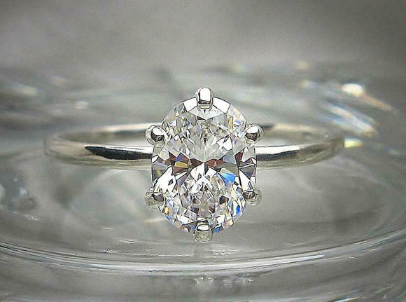 6 Prong Solitaire Engagement Ring 1.5ct Oval Cut Diamond 14k White Gold Finish