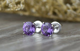 2ct Round Cut Purple Amethyst Screw Back Women Stud Earrings 14k White Gold Over