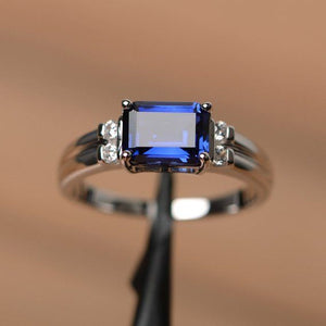 1.2ct Baguette Cut Blue Sapphire Solitaire Engagement Ring 14k White Gold Finish