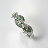 1ct Round Cut Green Emerald Wedding Band Twisted Eternity 14k White Gold Finish