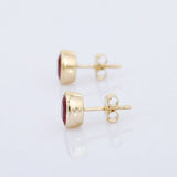 1ct Stud Earrings Oval Cut Pink Ruby Bezel Set Solitaire 14k Yellow Gold Finish