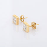 1.2ct Princess Cut Diamond Cluster Square Stud Earrings 14k Yellow Gold Finish