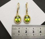 2.1ct Drop Earrings Oval Cut Green Peridot Diamond Halo 14k Yellow Gold Finish