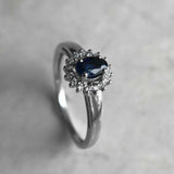 2.2ct Oval Cut Blue Sapphire Diamond Halo Engagement Ring 14k White Gold Finish