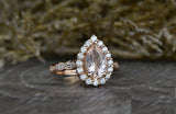 1.8ct Pear Cut Peach Morganite Engagement Ring 14k Rose Gold Finish Halo Bridal