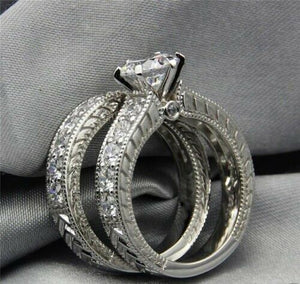 4Ct Round Cut Diamond Vintage Bridal Set Band Solitaire Ring 14K White Gold Over