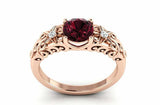 1.6ct Round Cut Red Garnet Floral Filigree Solitaire Ring 14k Rose Gold Finish