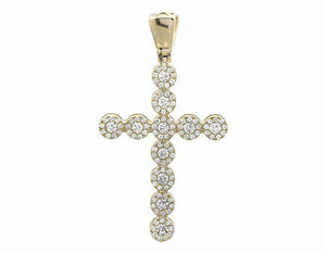 1.2ct Round Cut VVS1D Diamond Pendant Halo Cluster Cross 14k Yellow Gold Finish