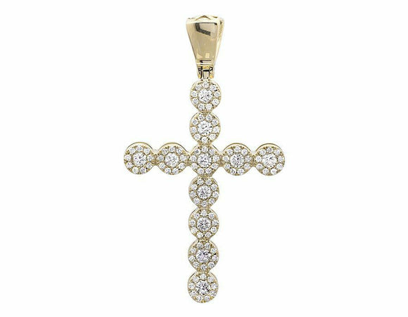 1.2ct Round Cut VVS1D Diamond Pendant Halo Cluster Cross 14k Yellow Gold Finish