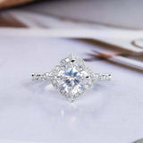 1.5ct Cushion Cut Diamond Engagement Ring Halo Milgrain 14k White Gold Finish