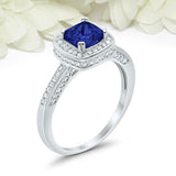 2.2ct Cushion Blue Sapphire Engagement Ring Round Accent Halo 14k WhiteGold Over