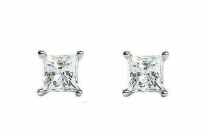 1.2ct Princess Cut Diamond 4 Prong Solitaire Stud Earrings 14k White Gold Finish