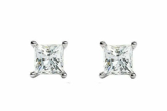 1.2ct Princess Cut Diamond 4 Prong Solitaire Stud Earrings 14k White Gold Finish