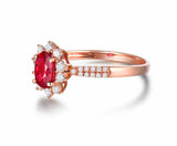 2Ct Oval Cut Pink Ruby Diamond Floral Halo Engagement Ring 14K Rose Gold Finish